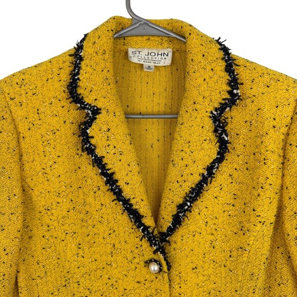 St. John Collection Jacket Women's 12 Yellow Tweed Blazer Pearl Button Pockets - Picture 3 of 16